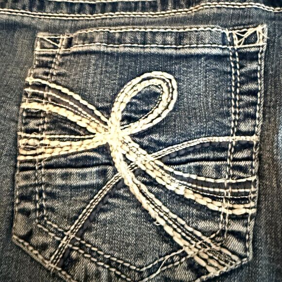 Y2K Wallflower Heavy Contrast Stitch Embroidered Pocket Bling Bootcut Jeans 13 - Picture 9 of 12